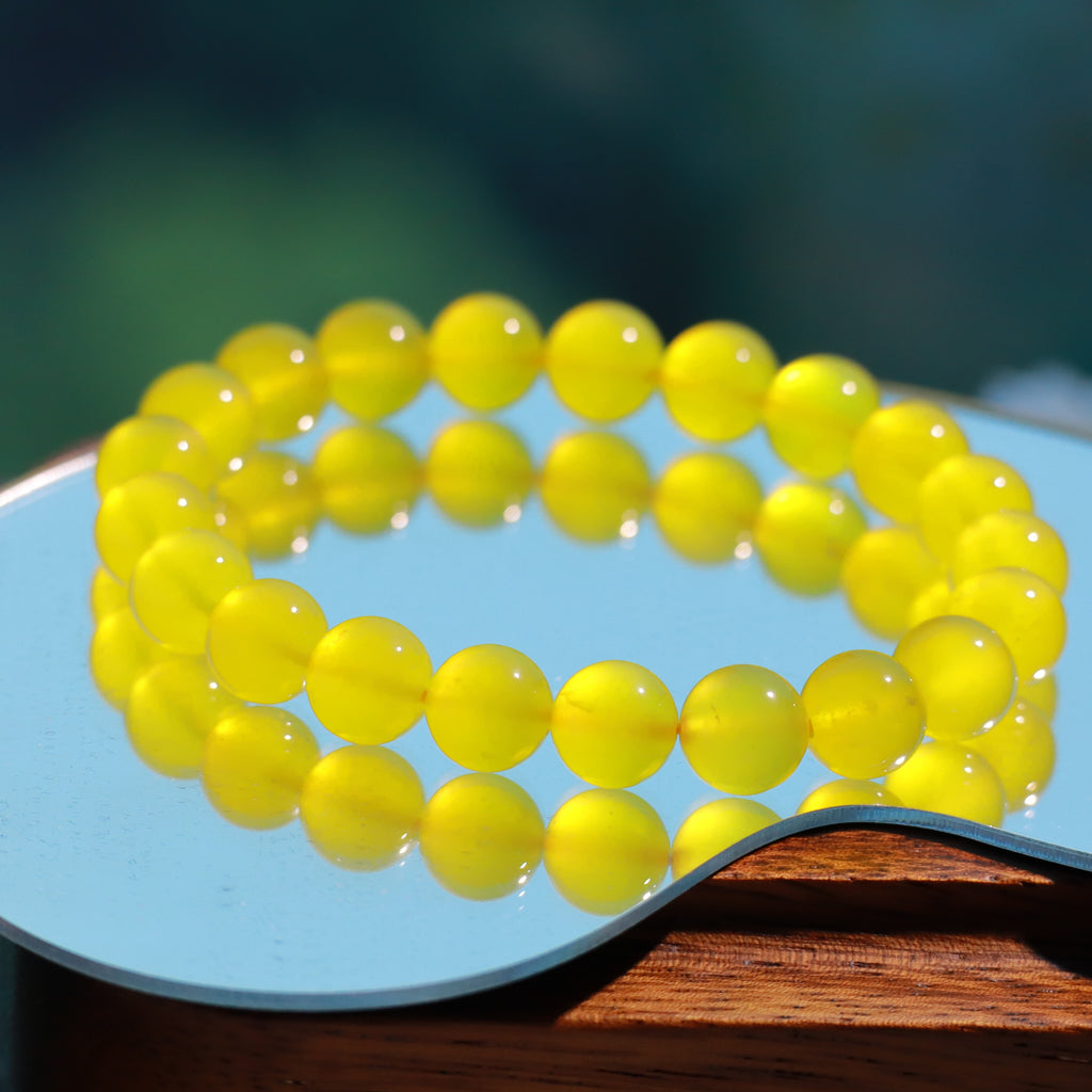 9mm Natural Golden Xiuyan Jade Bracelet ,Stretch Beaded Bracelet