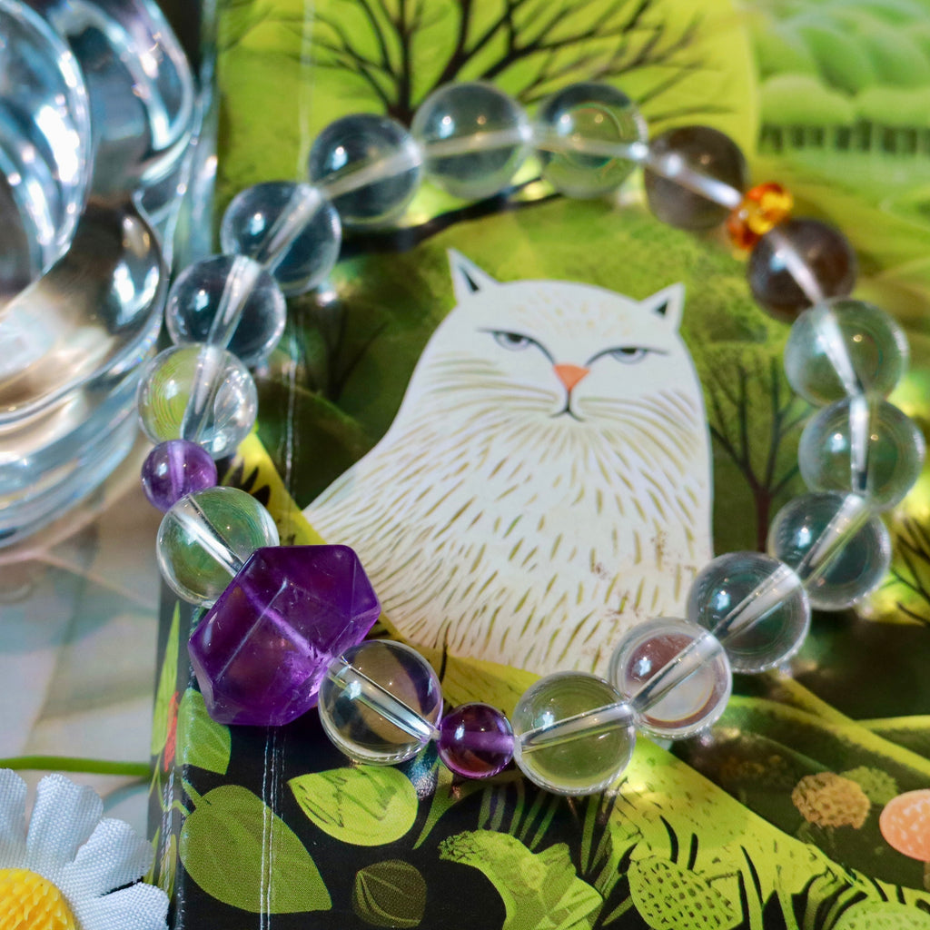 10mm Clear Quartz & Amethyst Bracelet with Uruguay Amethyst