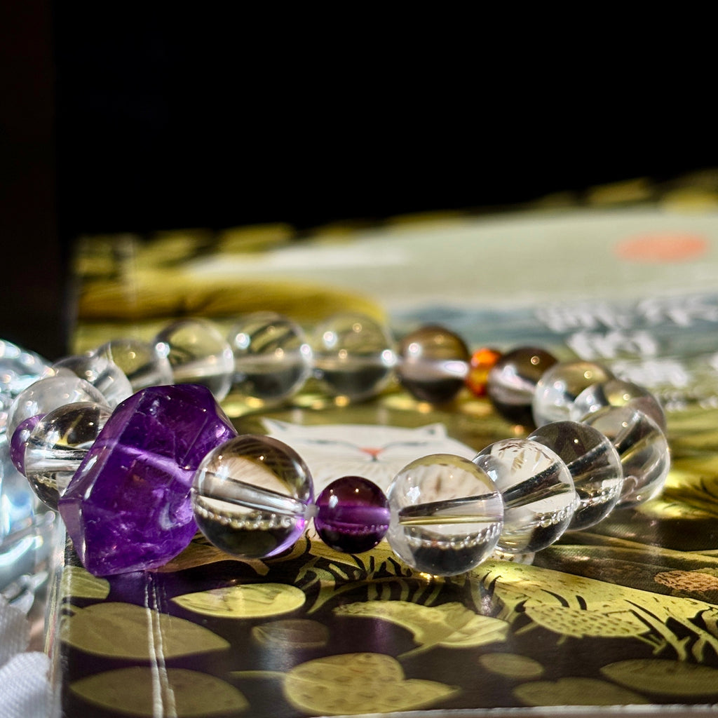 10mm Clear Quartz & Amethyst Bracelet with Uruguay Amethyst