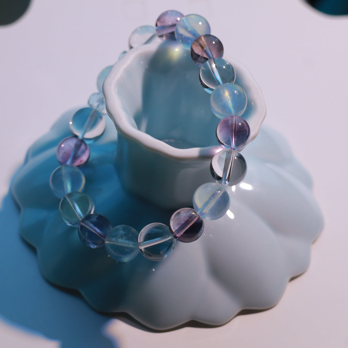 9-10mm Natural Aquamarine, Brazilian Amethyst & Clear Quartz Bracelet