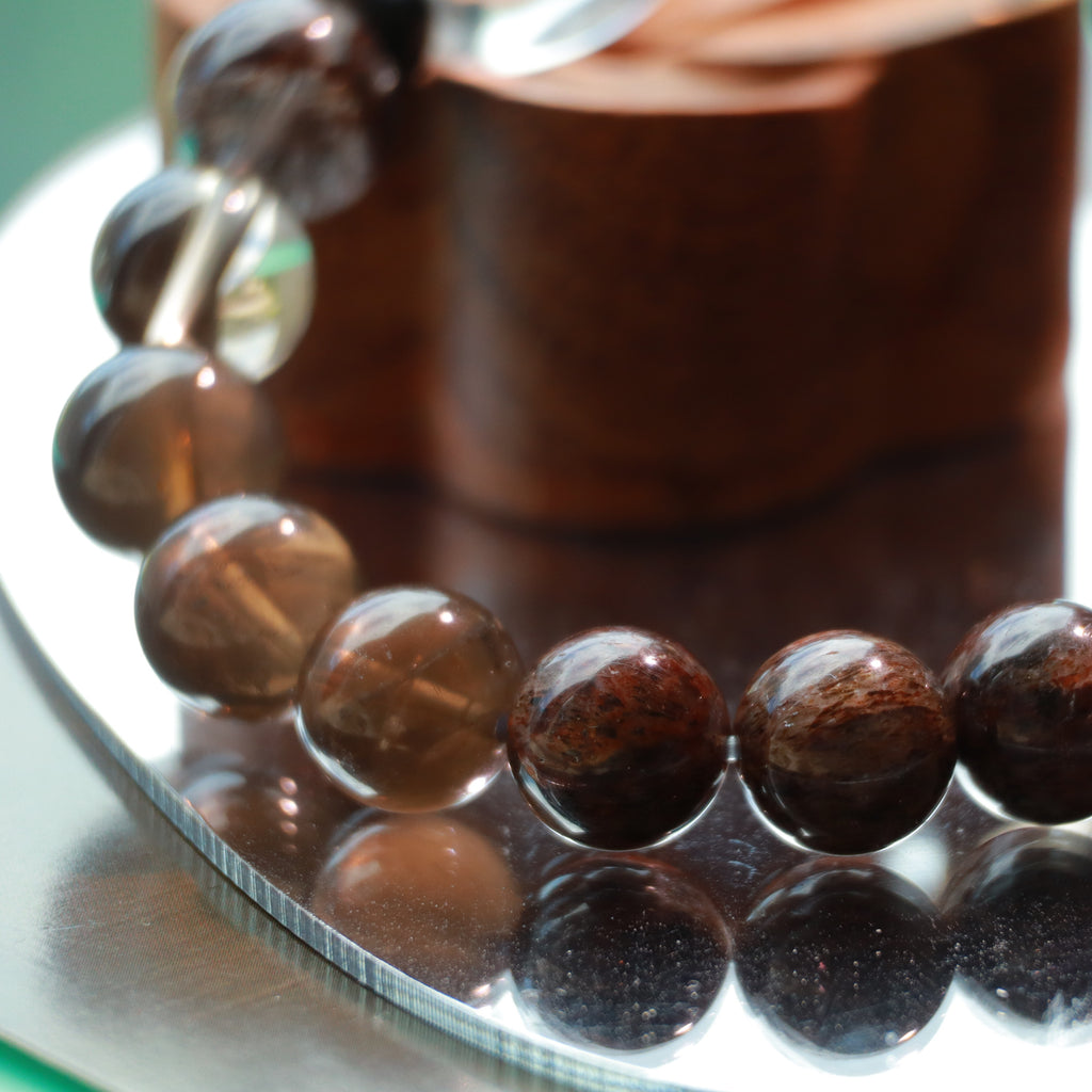 Black Gold Super Seven & Smoky Quartz Bracelet with Red Phantom Quartz and Clear Quartz