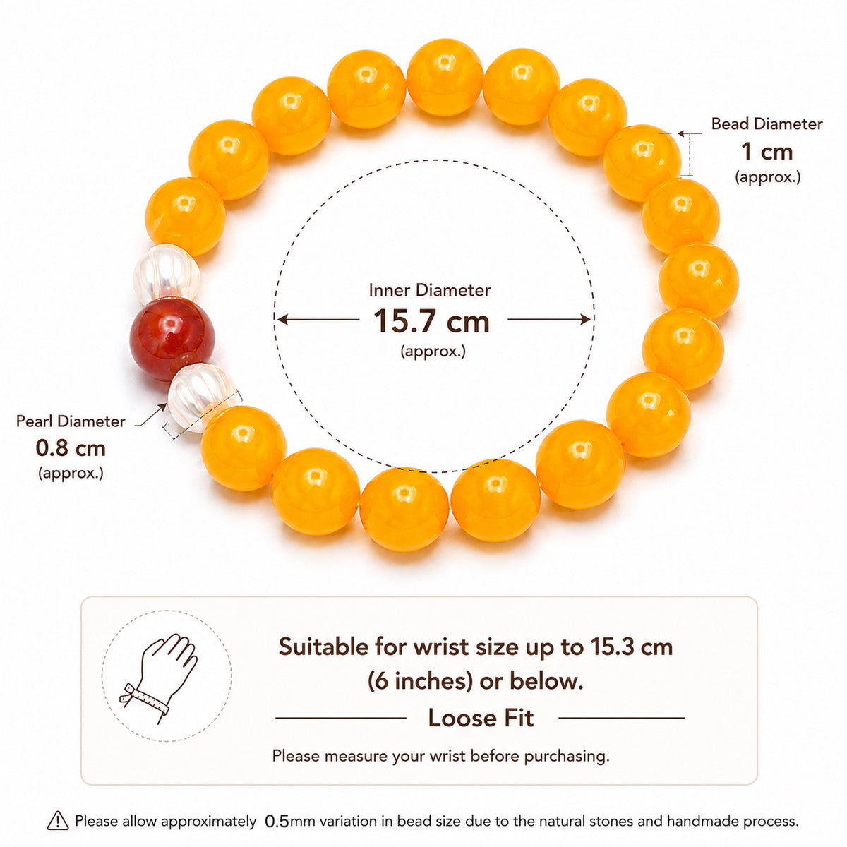 Natural Yellow Agate & Pearl Bracelet with Nanhong Agate | 10mm Gemstone Beaded Bracelet
