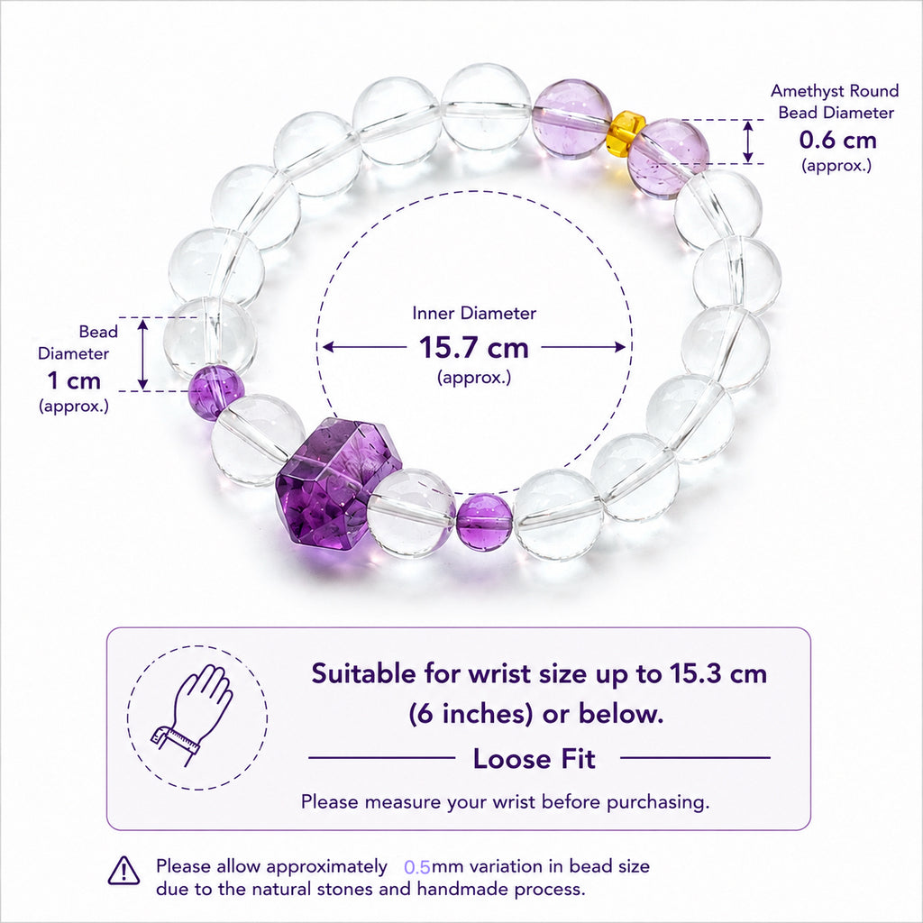 10mm Clear Quartz & Amethyst Bracelet with Uruguay Amethyst