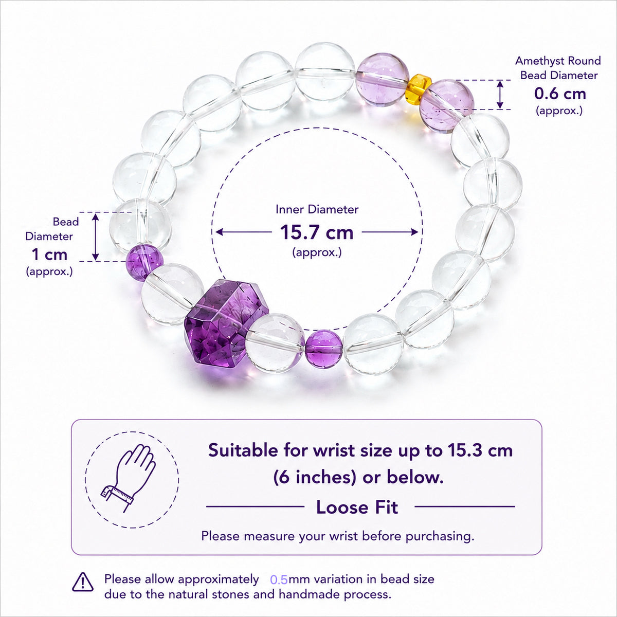 10mm Clear Quartz & Amethyst Bracelet with Uruguay Amethyst
