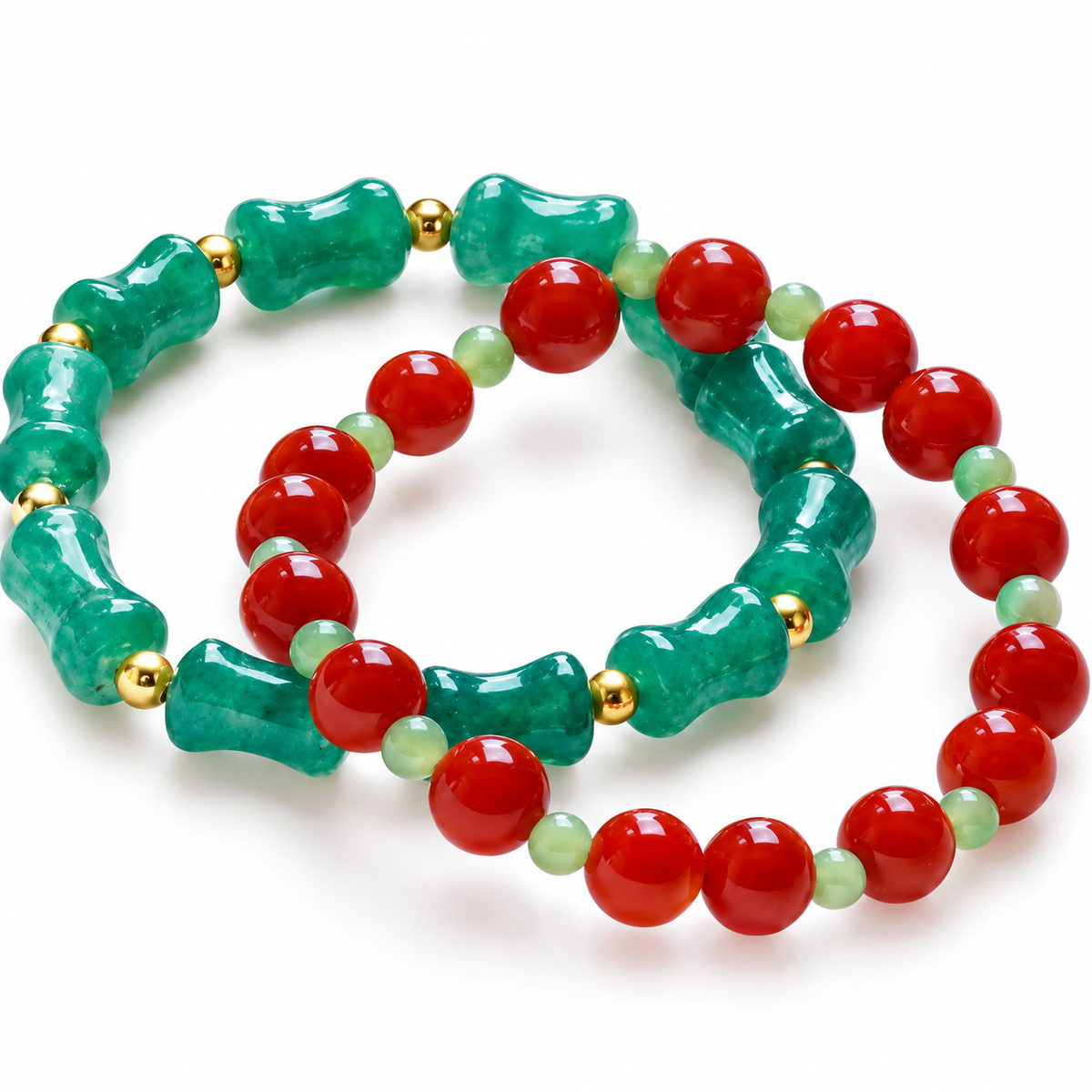 Natural Gemstone Stacking Bracelet Set | 8mm Nanhong Agate, Hetian Jade & Aventurine