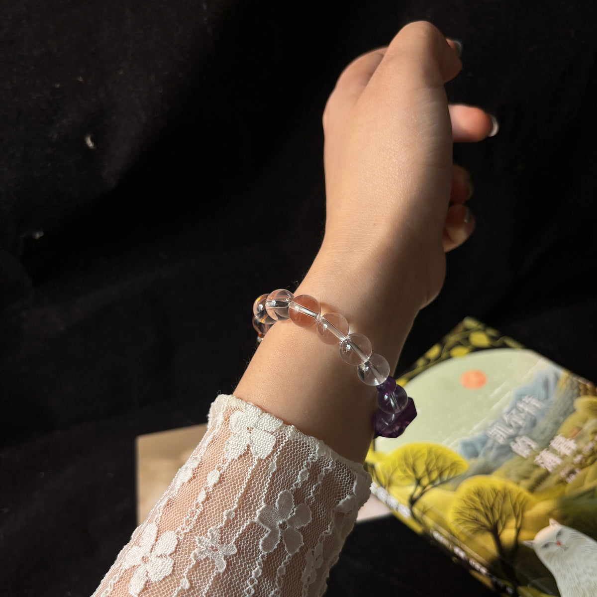 10mm Clear Quartz & Amethyst Bracelet with Uruguay Amethyst