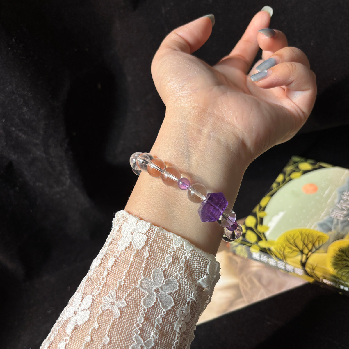 10mm Clear Quartz & Amethyst Bracelet with Uruguay Amethyst