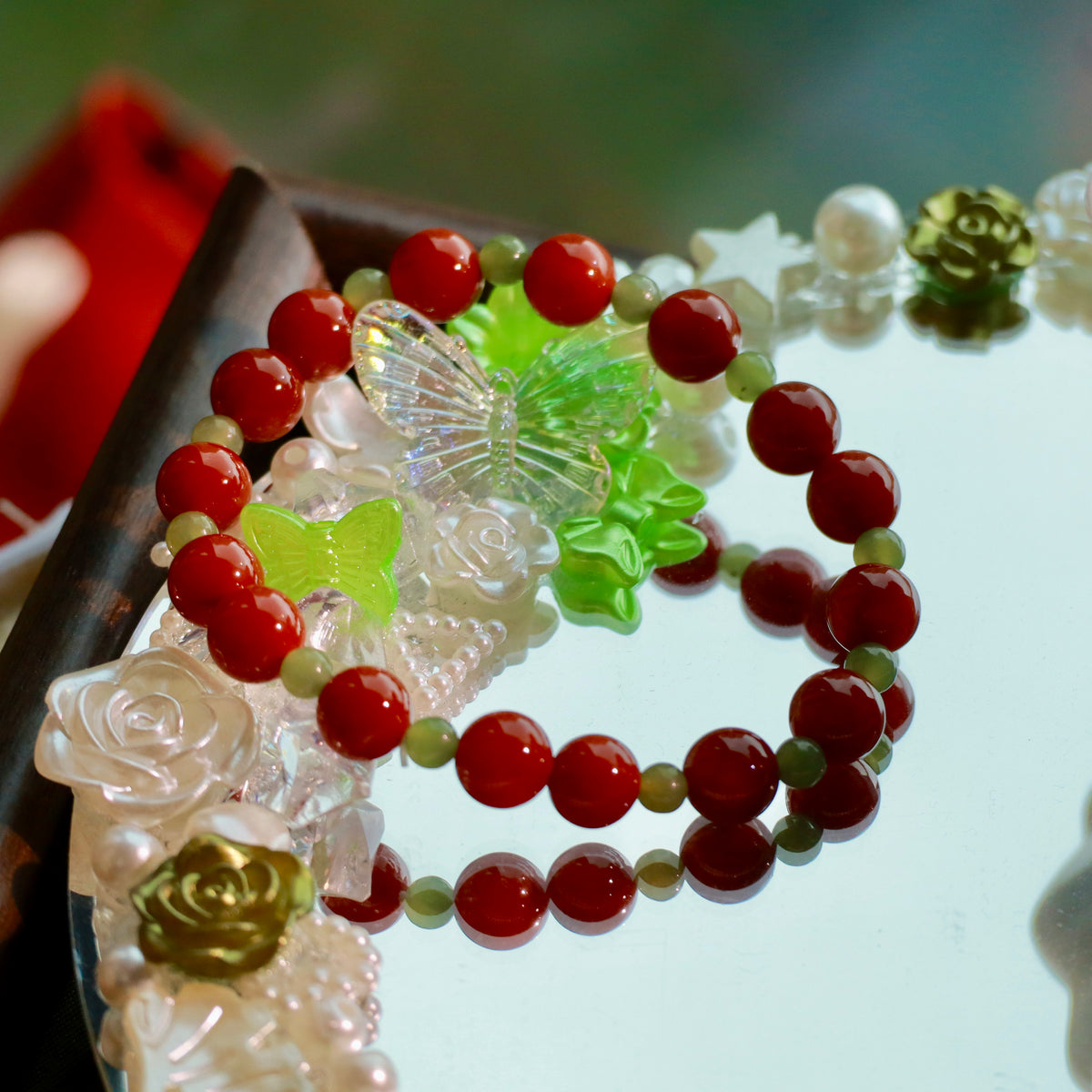 Natural Gemstone Stacking Bracelet Set | 8mm Nanhong Agate, Hetian Jade & Aventurine