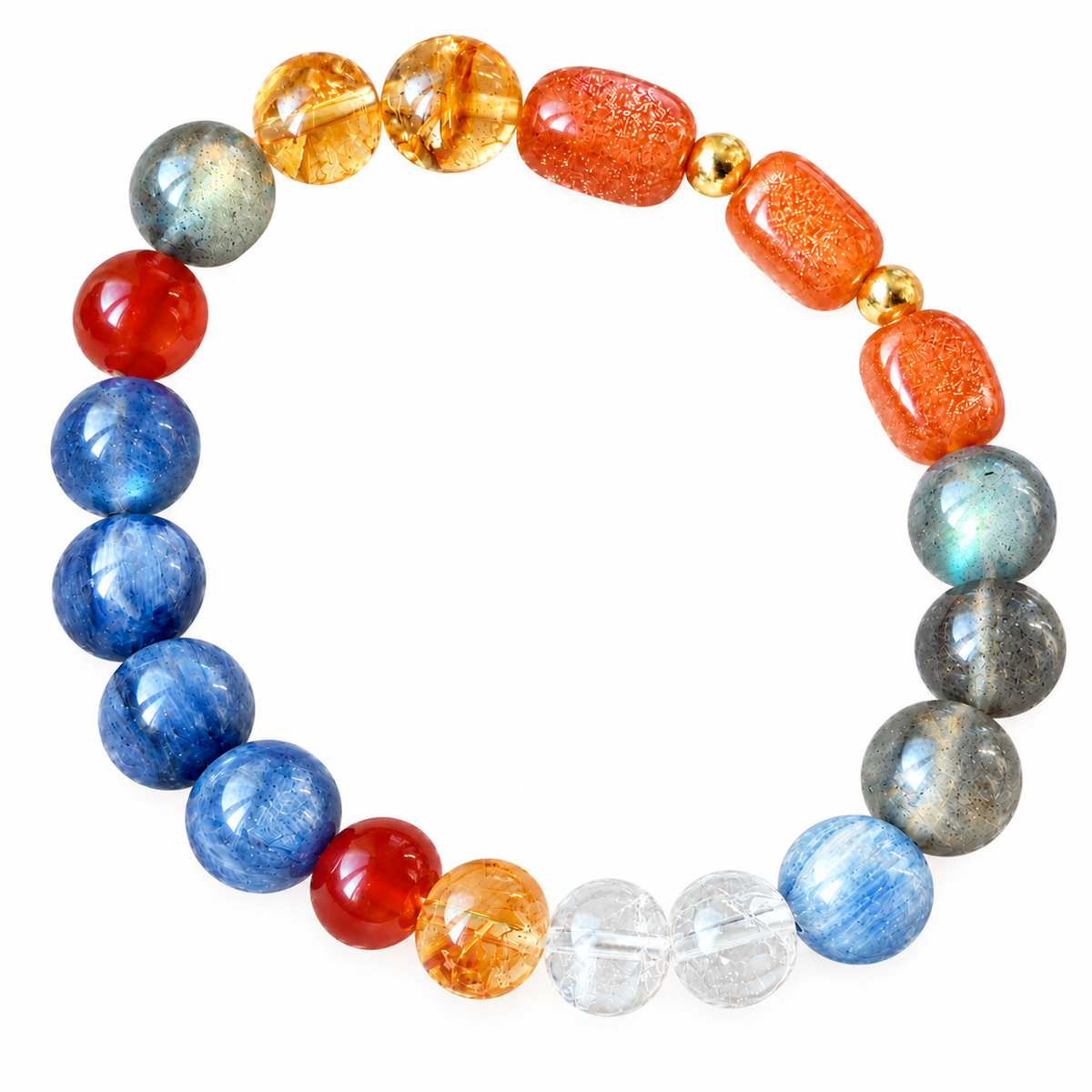 9mm Blue Kyanite & Gray Moonstone Bracelet with Sunstone and Natural Gemstones