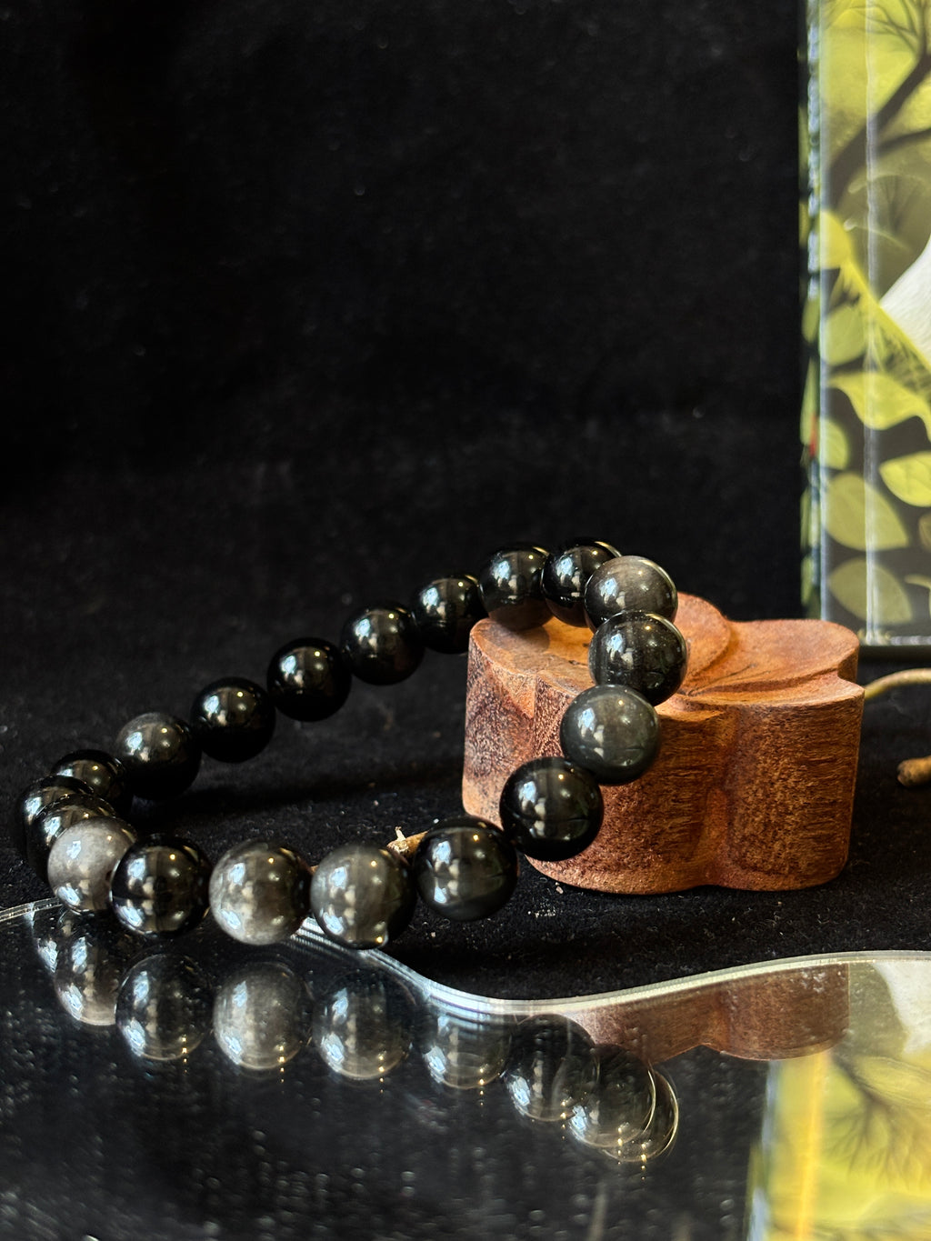 10mm Natural Silver Sheen Obsidian Bracelet –  Black Gemstone Beads