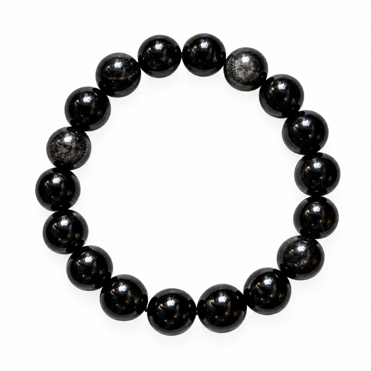 10mm Natural Silver Sheen Obsidian Bracelet –  Black Gemstone Beads