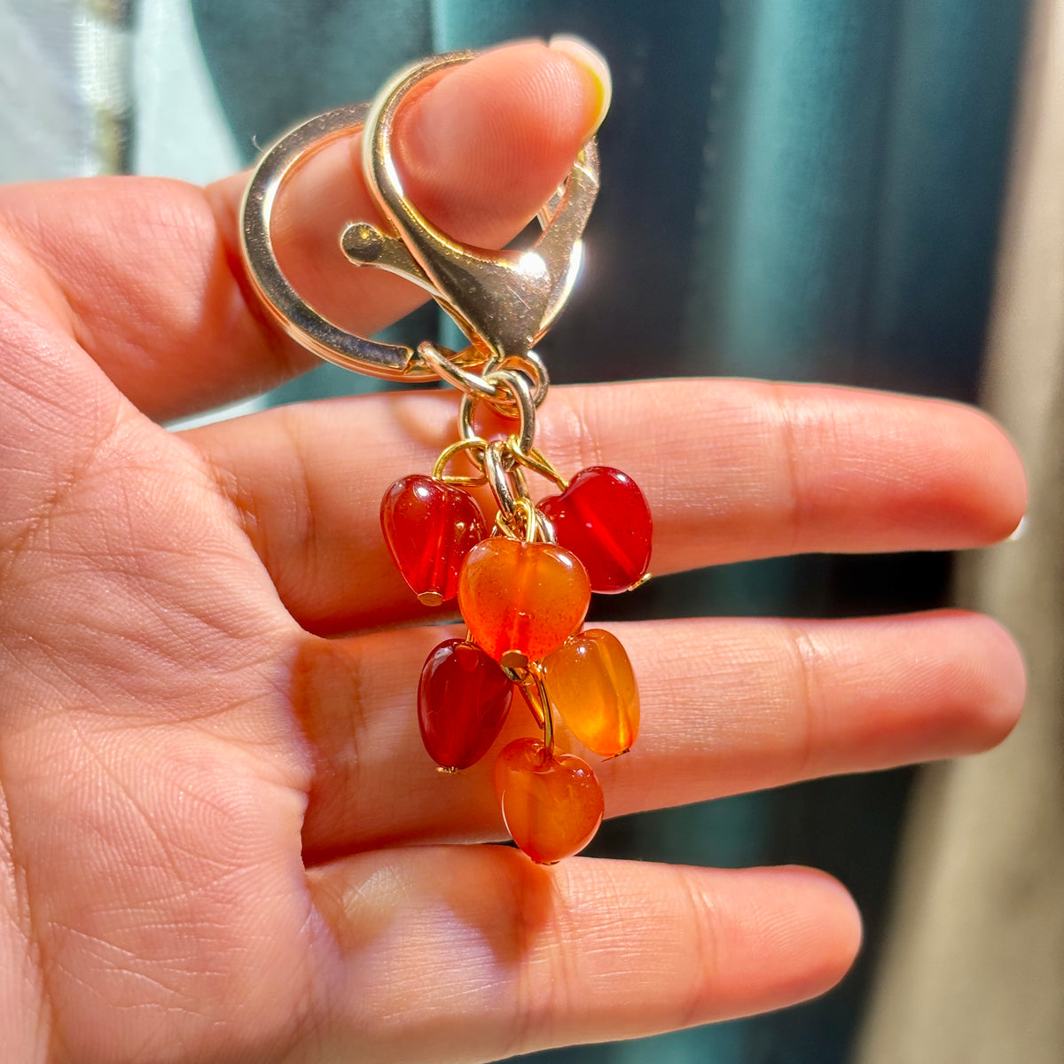 Natural Crystal Heart Keychain | Red Agate or Amethyst Beaded Bag Charm