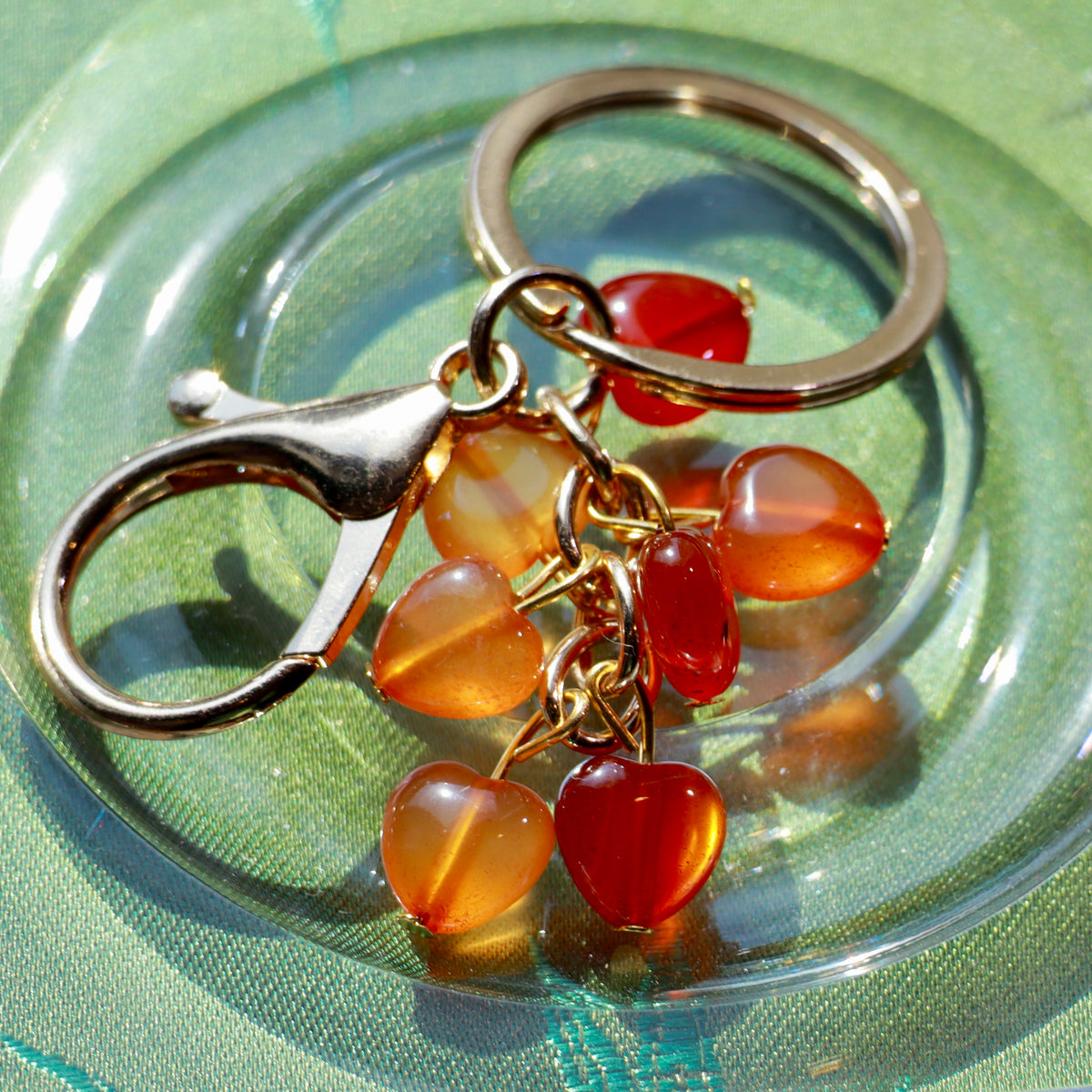 Natural Crystal Heart Keychain | Red Agate or Amethyst Beaded Bag Charm