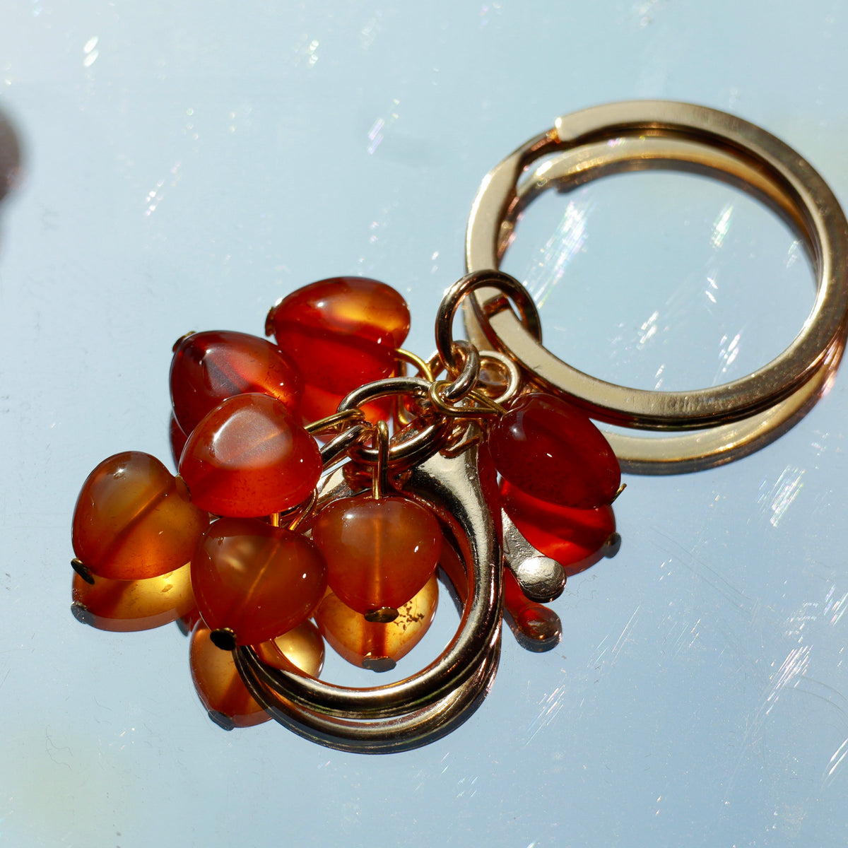 Natural Crystal Heart Keychain | Red Agate or Amethyst Beaded Bag Charm