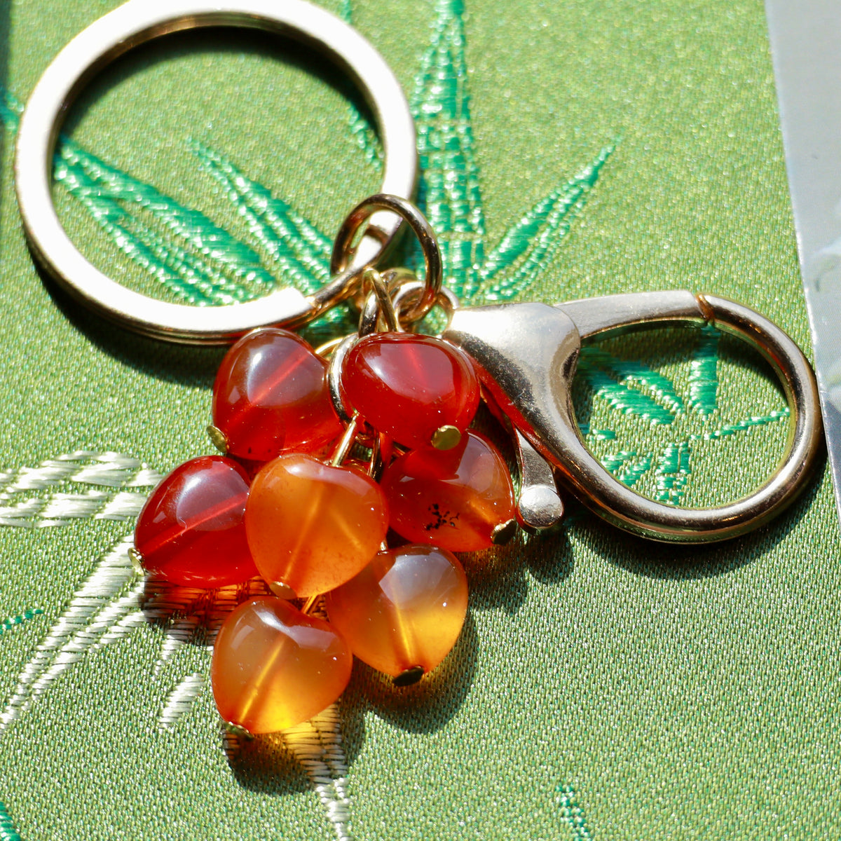 Natural Crystal Heart Keychain | Red Agate or Amethyst Beaded Bag Charm