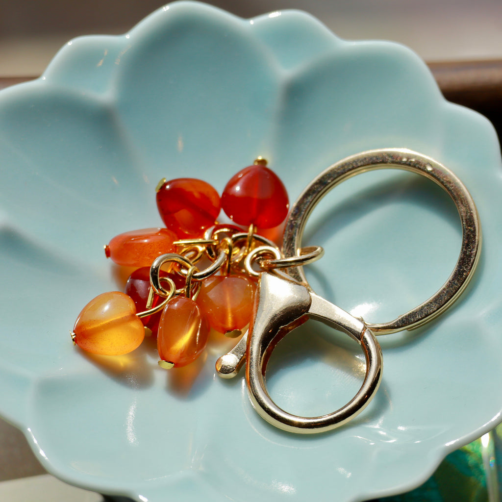 Natural Crystal Heart Keychain | Red Agate or Amethyst Beaded Bag Charm