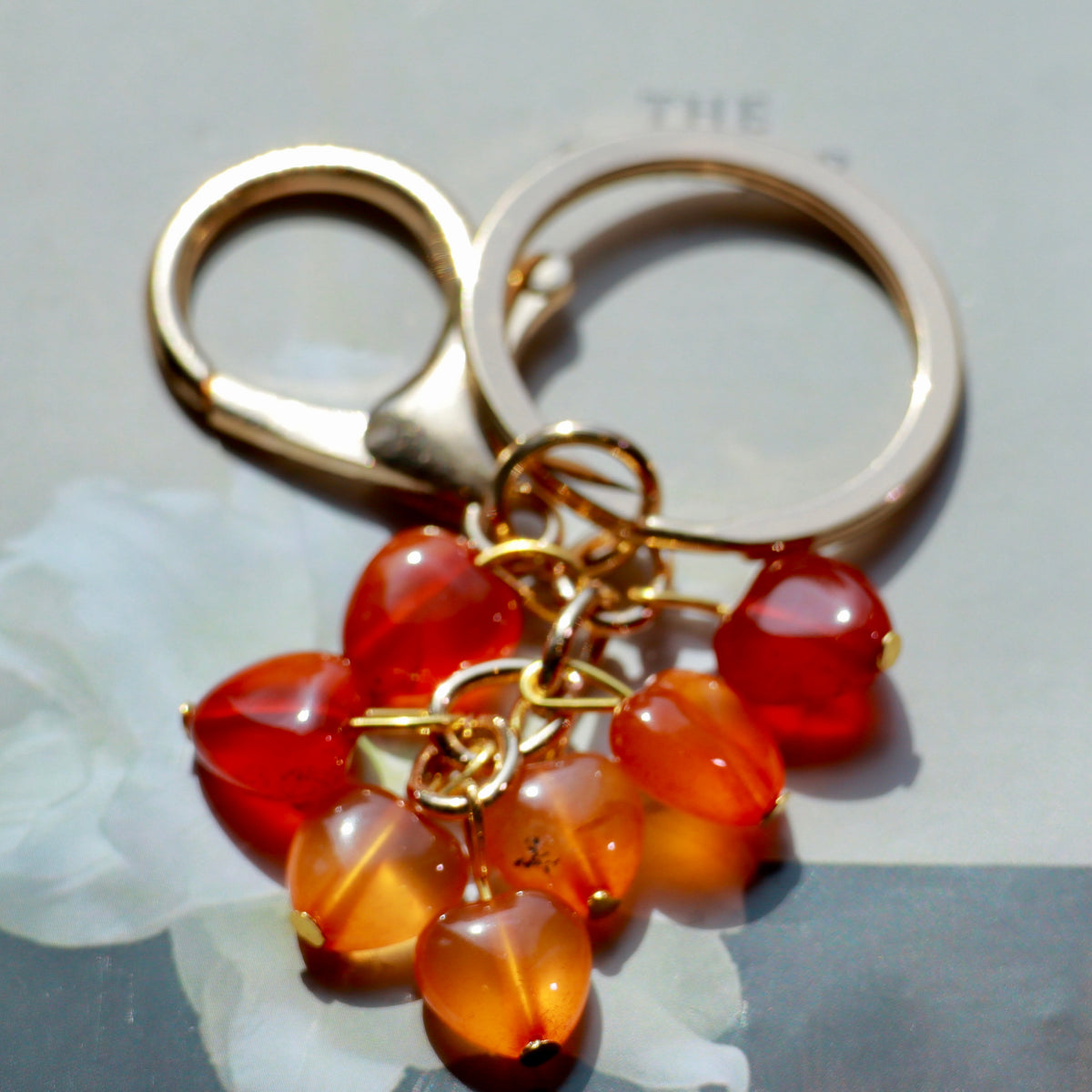 Natural Crystal Heart Keychain | Red Agate or Amethyst Beaded Bag Charm
