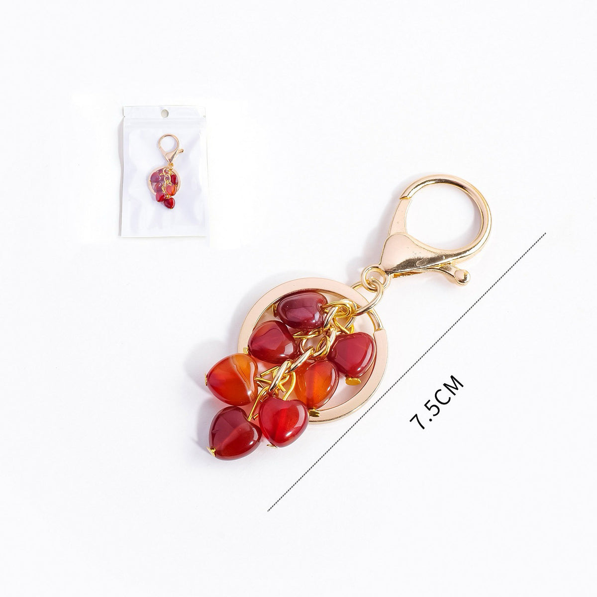 Natural Crystal Heart Keychain | Red Agate or Amethyst Beaded Bag Charm
