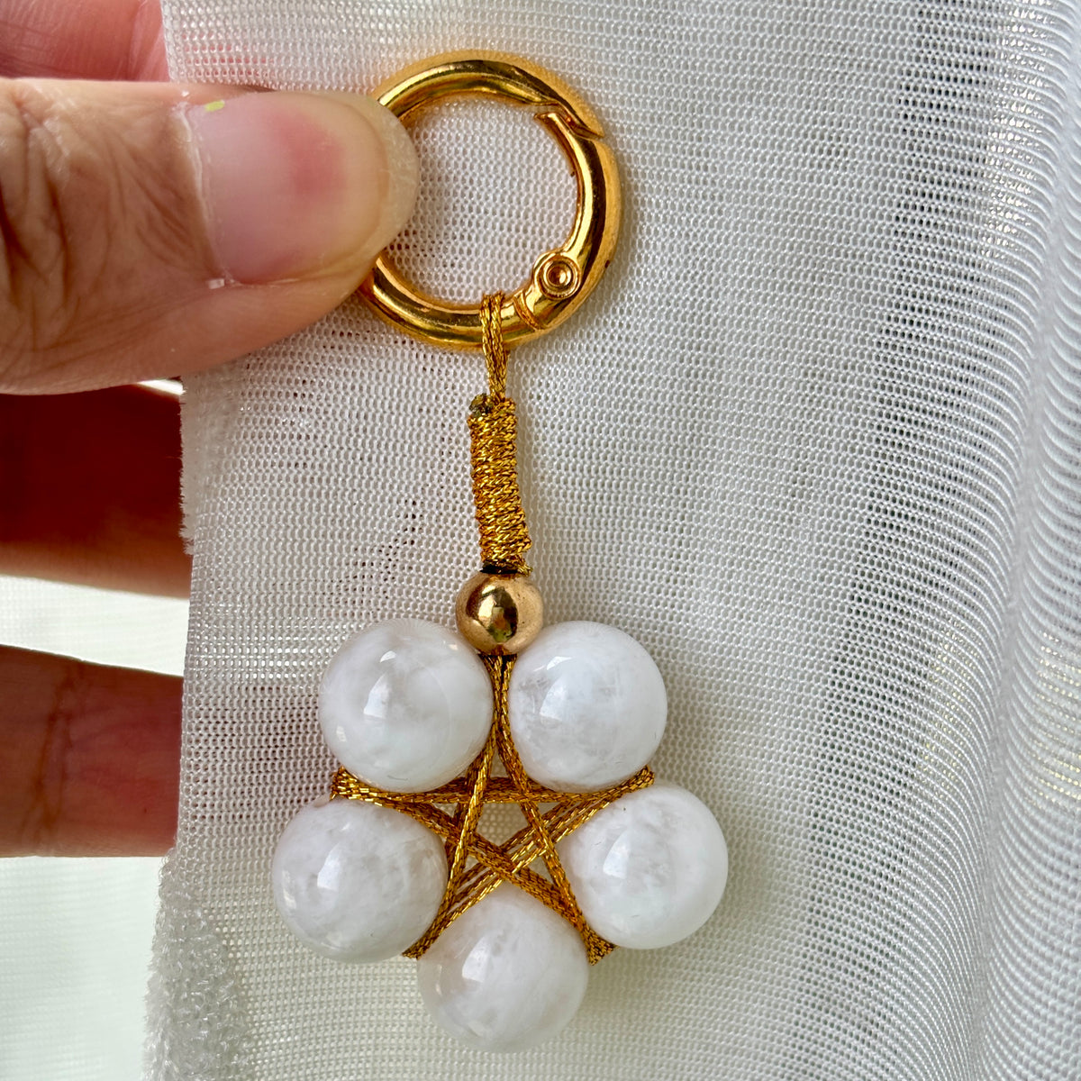 White Snowflake Phantom Quartz Star Keychain | Natural Crystal Bag Charm