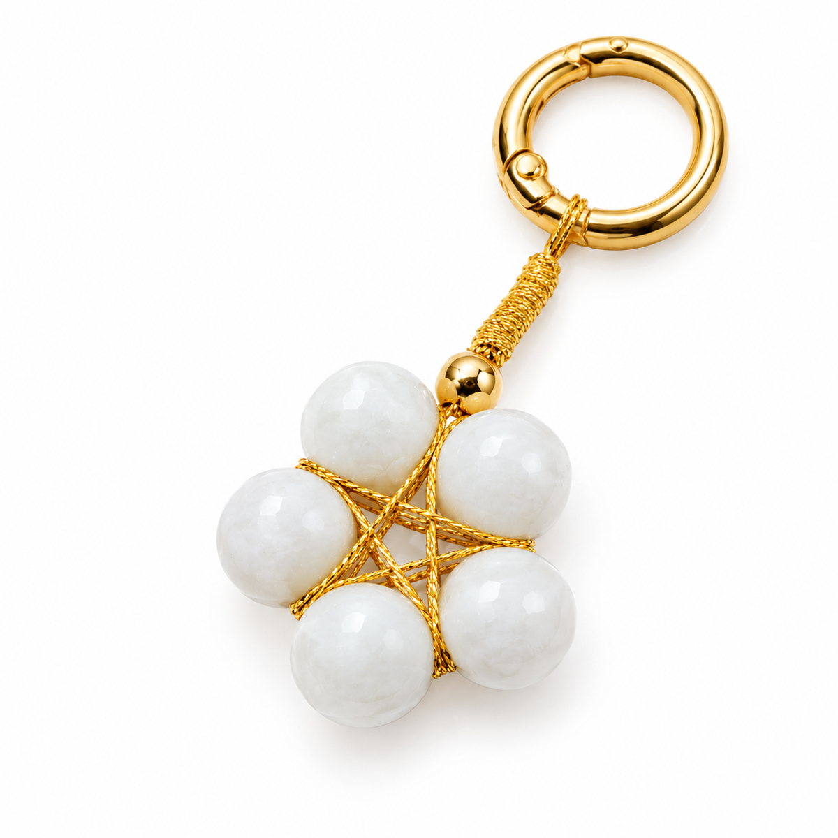 White Snowflake Phantom Quartz Star Keychain | Natural Crystal Bag Charm