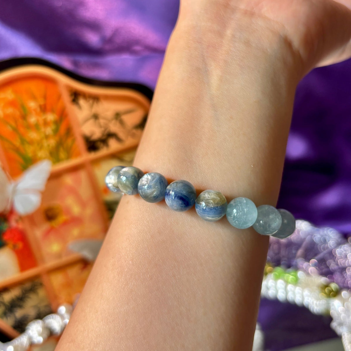 Natural Blue Kyanite & Aquamarine Bracelet | 10mm Gemstone Beads - DancingMotes