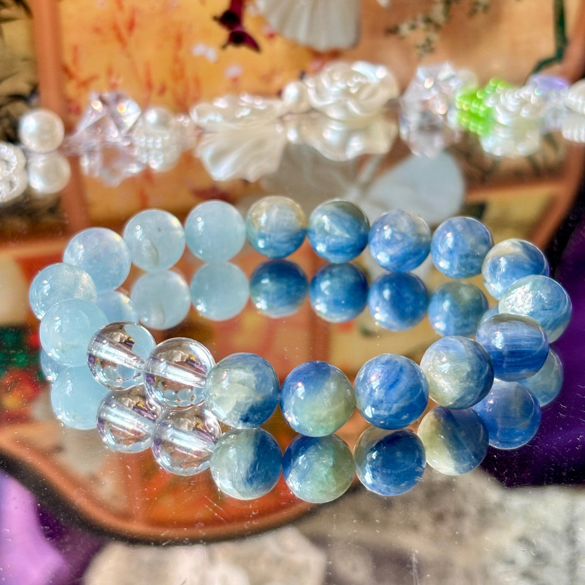 Natural Blue Kyanite & Aquamarine Bracelet | 10mm Gemstone Beads - DancingMotes