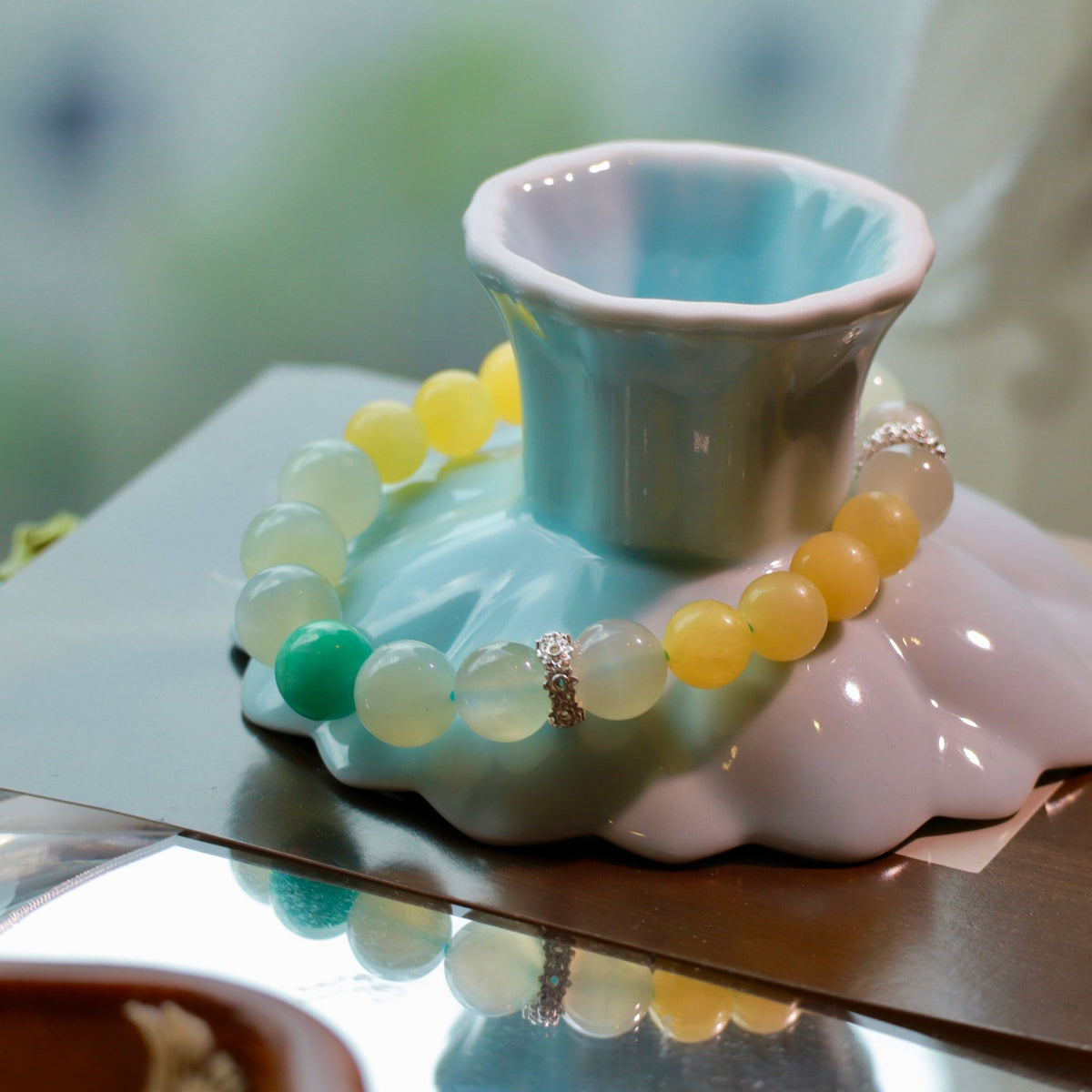 Natural Moonstone, Yellow Jade & Amazonite Gemstone Bracelet - DancingMotes