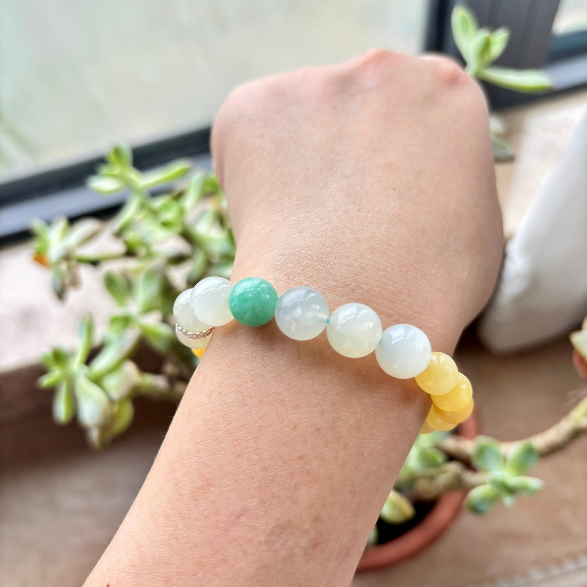 Natural Moonstone, Yellow Jade & Amazonite Gemstone Bracelet - DancingMotes