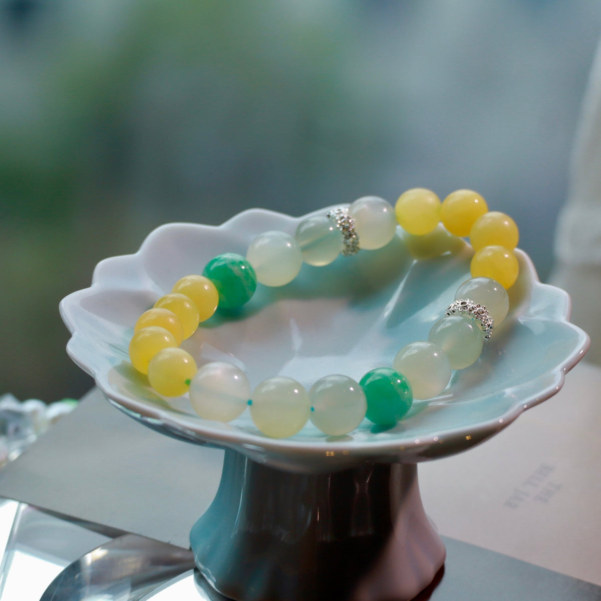 Natural Moonstone, Yellow Jade & Amazonite Gemstone Bracelet - DancingMotes