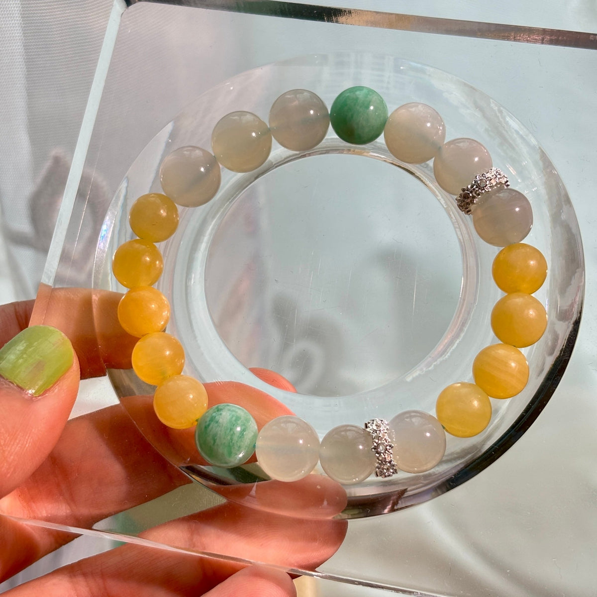 Natural Moonstone, Yellow Jade & Amazonite Gemstone Bracelet - DancingMotes