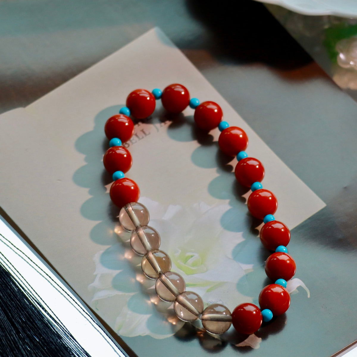 Natural Nanhong Agate & Smoky Quartz Bracelet | 8mm Gemstone Beads - DancingMotes