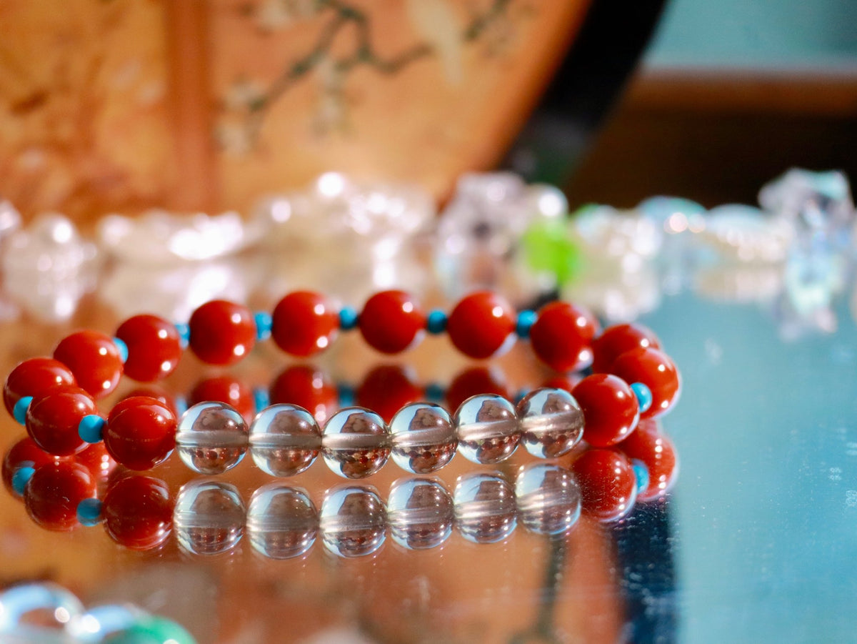 Natural Nanhong Agate & Smoky Quartz Bracelet | 8mm Gemstone Beads - DancingMotes