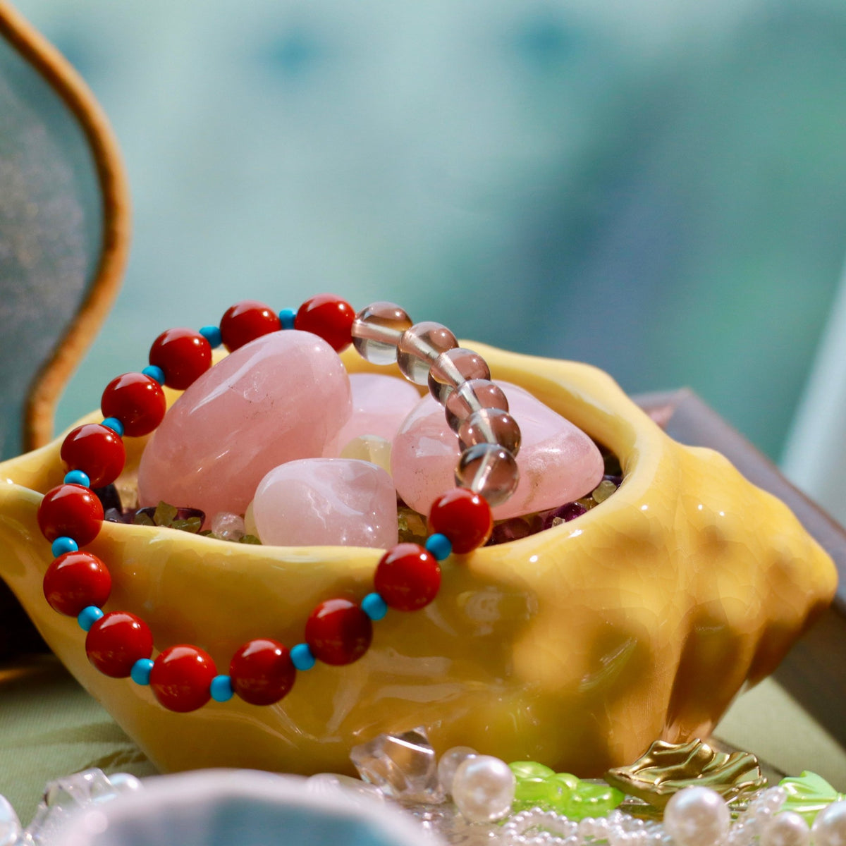 Natural Nanhong Agate & Smoky Quartz Bracelet | 8mm Gemstone Beads - DancingMotes