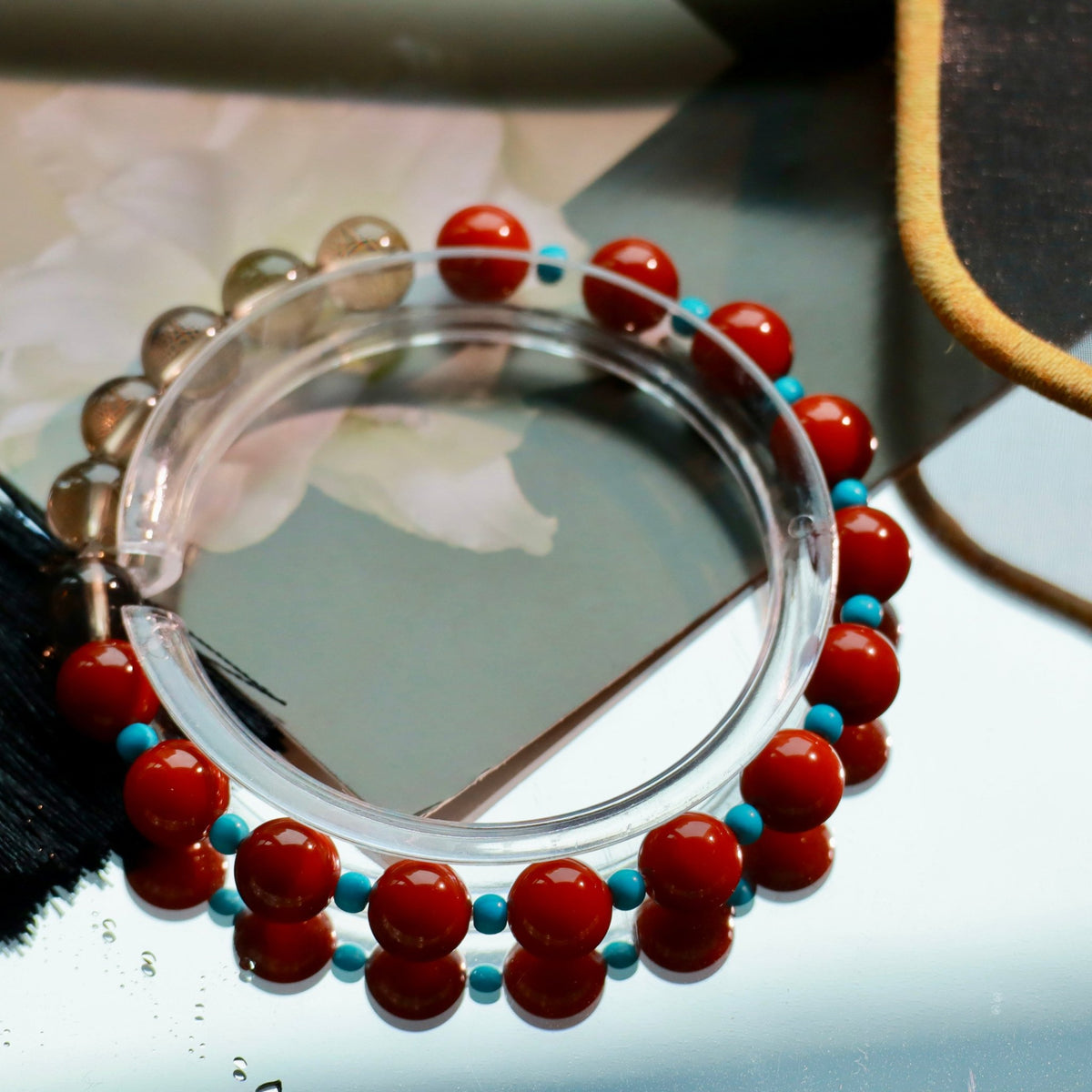 Natural Nanhong Agate & Smoky Quartz Bracelet | 8mm Gemstone Beads - DancingMotes