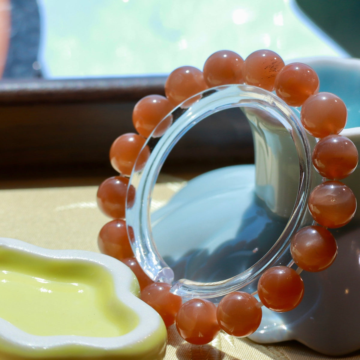 Natural Orange Moonstone Bracelet | 10mm Gemstone Beads - DancingMotes