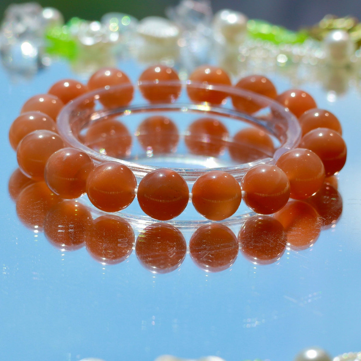 Natural Orange Moonstone Bracelet | 10mm Gemstone Beads - DancingMotes