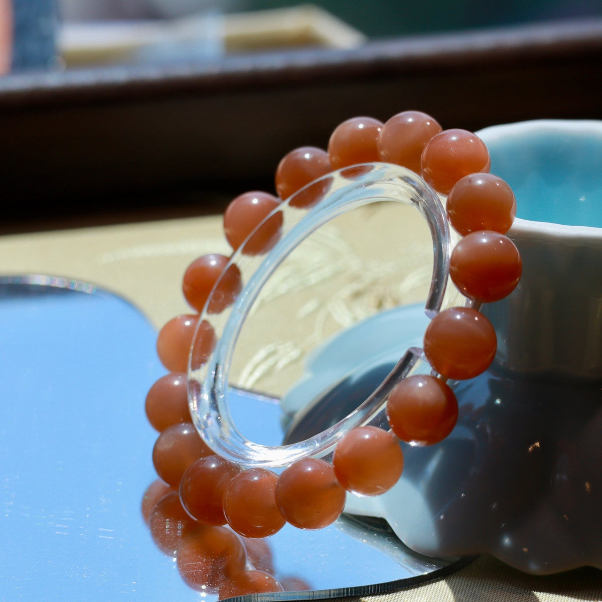 Natural Orange Moonstone Bracelet | 10mm Gemstone Beads - DancingMotes