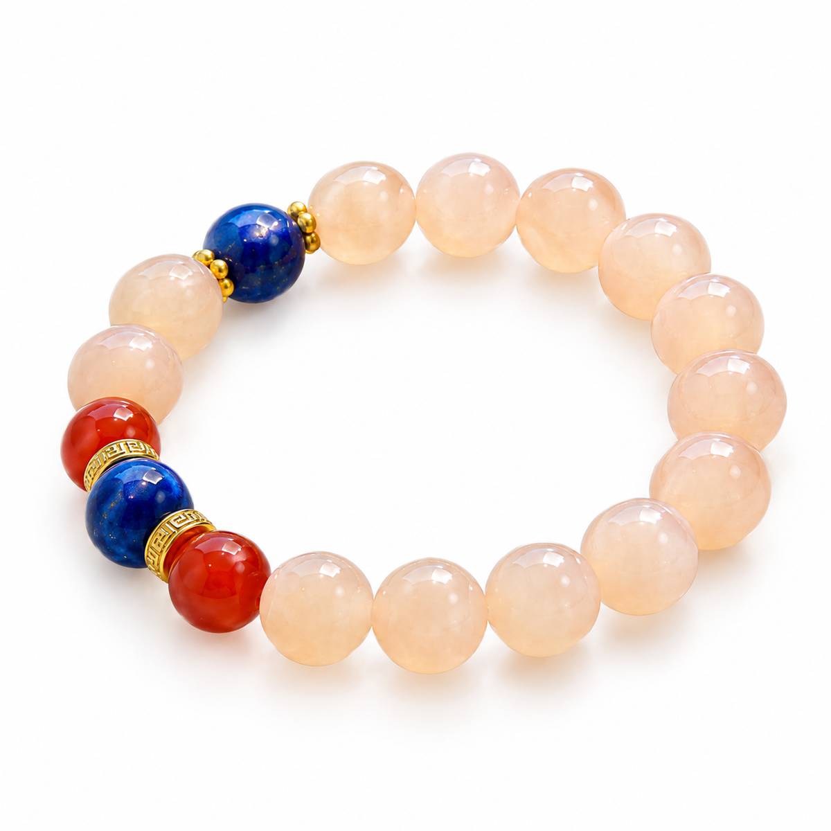 10mm Natural Pink Agate Bracelet with Nanhong Agate and Lapis Lazuli